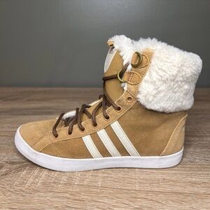 Adidas NEO Women’s Winter High-Top Sneakers – Tan Suede / Faux Fur – Size 6